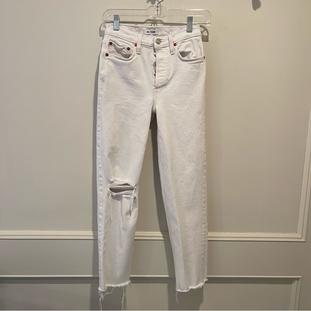 Re/Done White High-Rise Cropped Straight Jeans